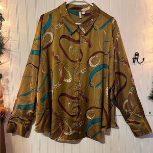 Cato Tan and Teal Print Blouse Country Theme Sz 22/24
